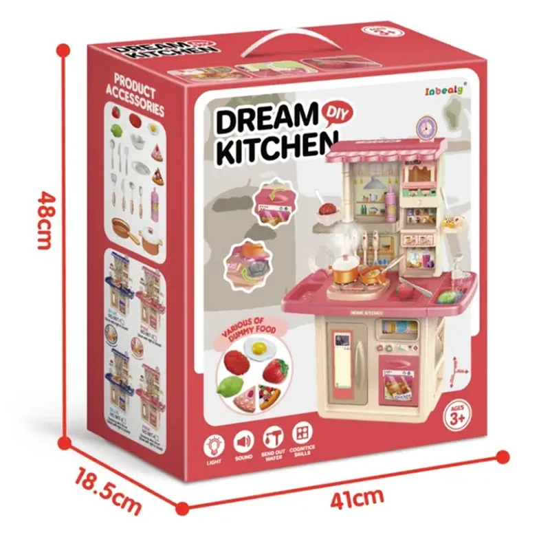 Dream Kitchen 84 cm – 37 Pieces - Includes Real Faucet, Cooking Soundator and Oven Doorss & Steam – Refriger